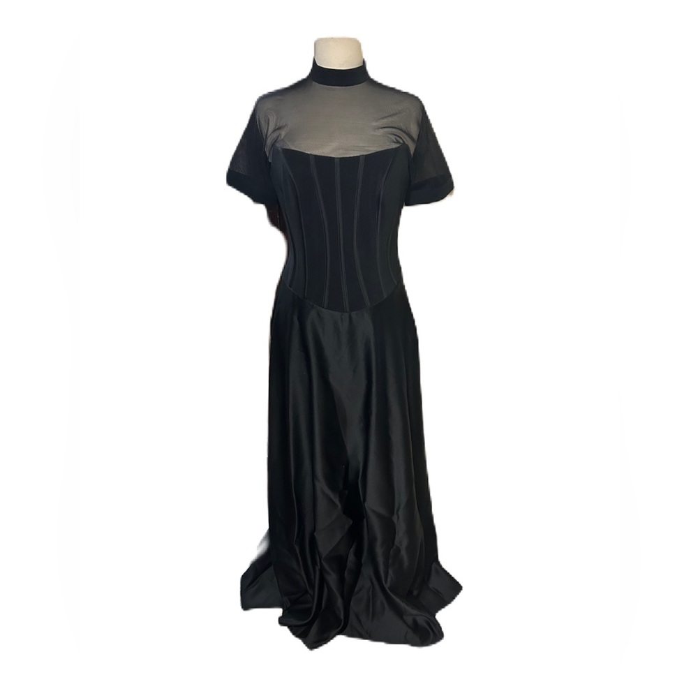 Women's JS Collections 10 Goth Black Corset Dark Romantic Evening Dress Mesh Top